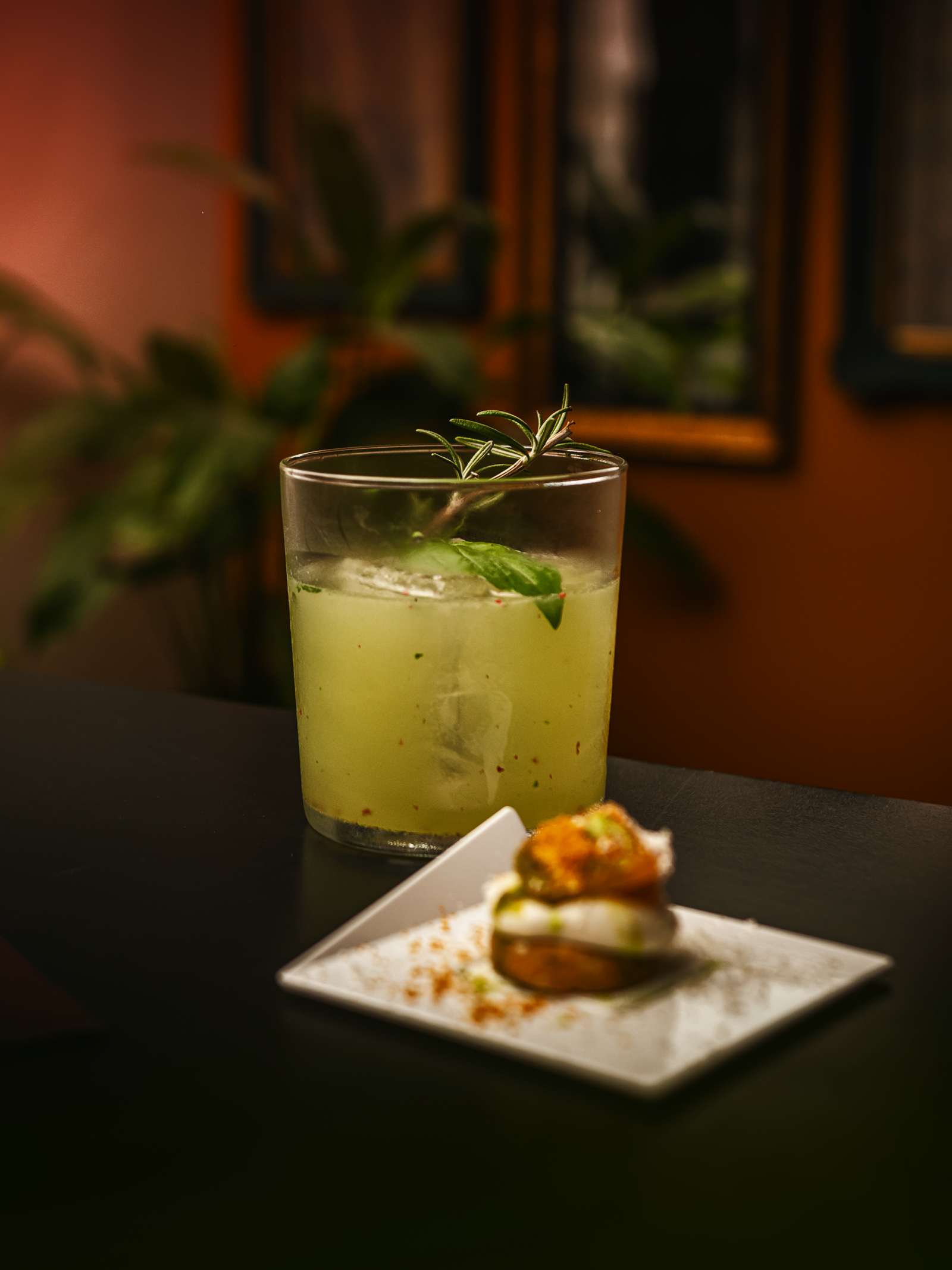 Creative cocktail on vintage scales